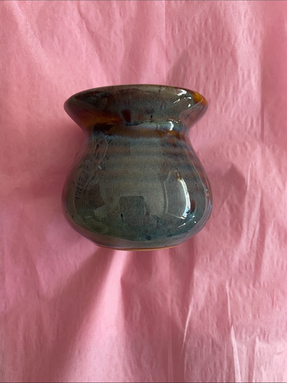 Glazed Ceramic Bulb Vase in Green-Blue